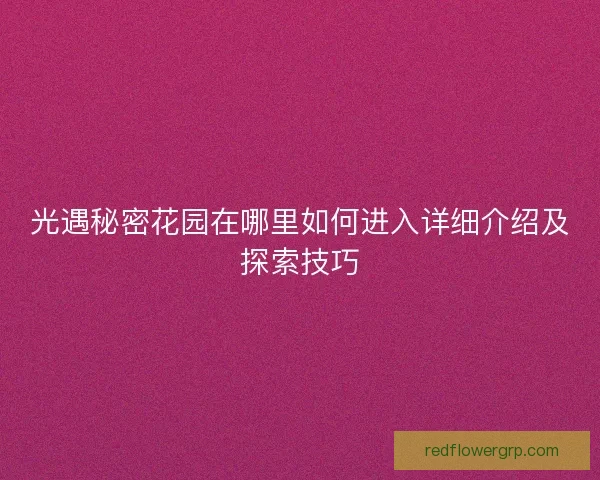 光遇秘密花园在哪里如何进入详细介绍及探索技巧